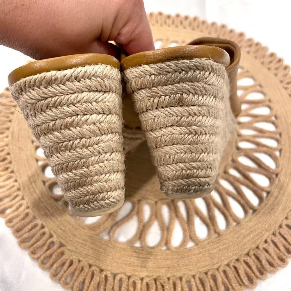 Vince Sylvia Knotted Espadrille Wedge Sandals Camel Leather Size US 9